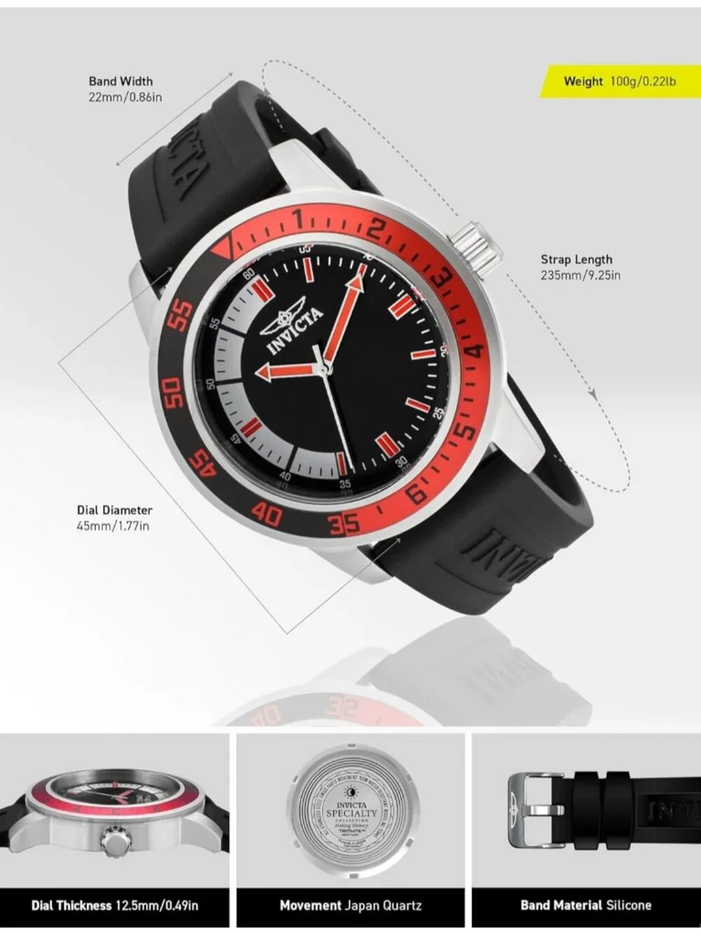 Men's Black Red Analog Quartz Fashion Solid Specialty Silicone Round Wrist Watch